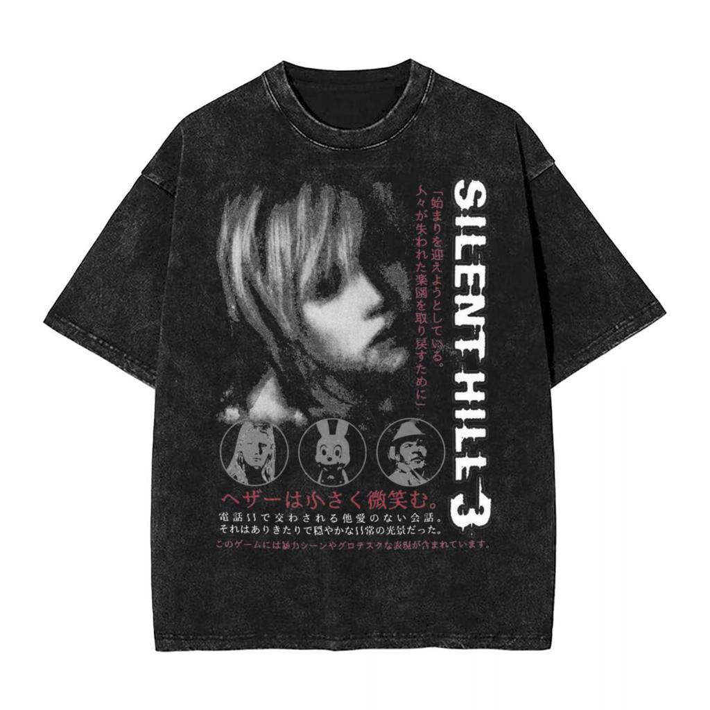 Silent Hill 3 T-Shirt Hip Hop Gewaschen Kurzarm Harajuku T-Shirts Vintage Herren Damen Oberteile Streetwear Bedruckte T-Shirts