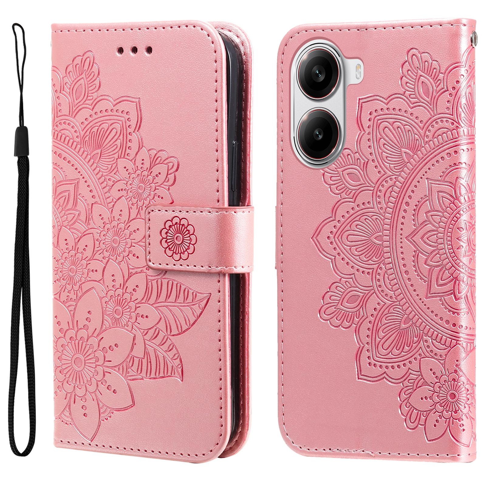 

Для Xiaomi Poco X7 Pro 5G/Redmi Turbo 4 5G Чехол с цветочным узором из искусственной кожи, кошелек-подставка, чехол для телефона Pink