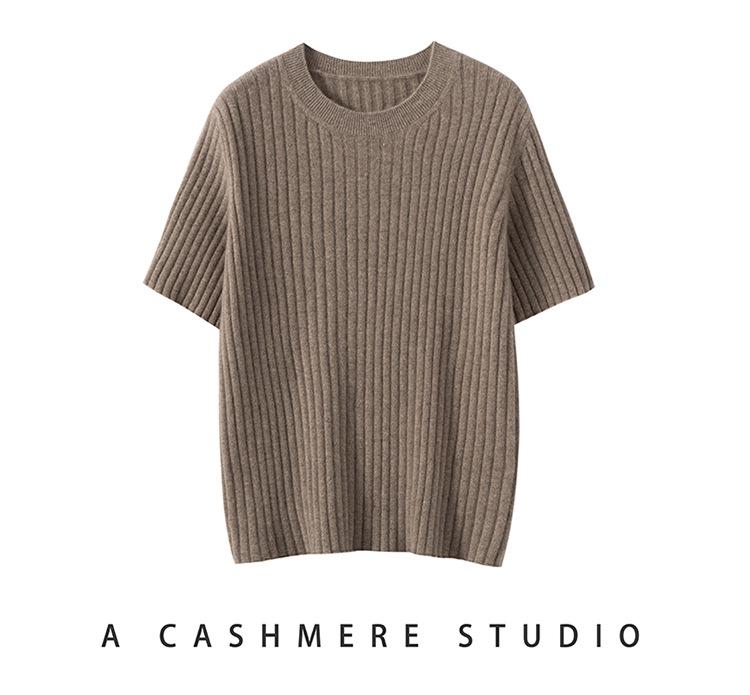 100% Pure Cashmere Round Neck Knit Short Sleeve Sweater