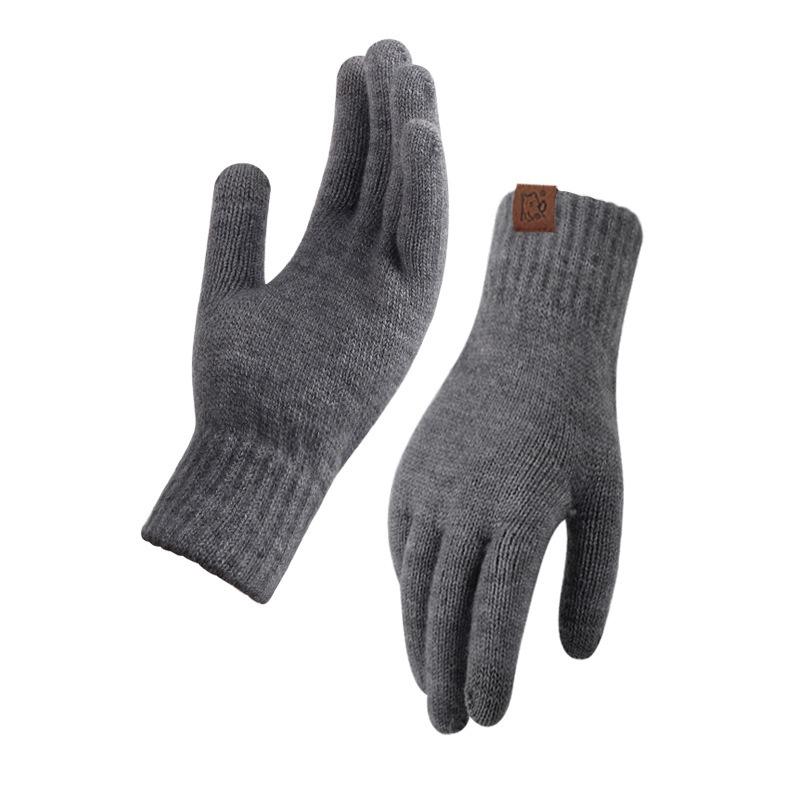 Winter knitted gloves warm and cold outdoor solid color velvet windproof student writing wool gloves cycling