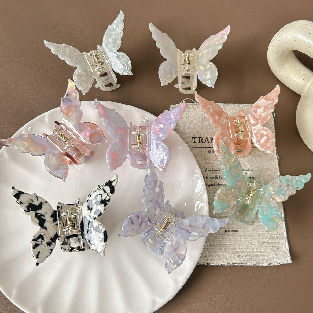 Iridescent 3D Butterfly Claw Clip for Half Updo – Sweet Girl Korean Style Acetate Hair Accessory