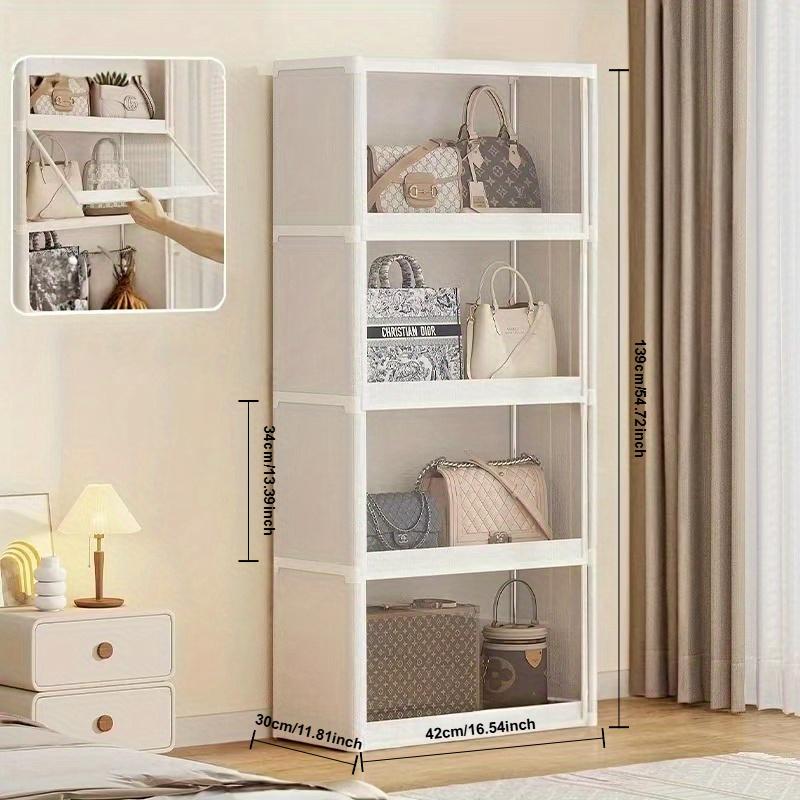 Clear Plastic Multi-Tier Storage Cabinet | Dustproof Floor-Standing Organizer with Transparent Shelves, Classic Style for Bedroom, Wardrobe, Office