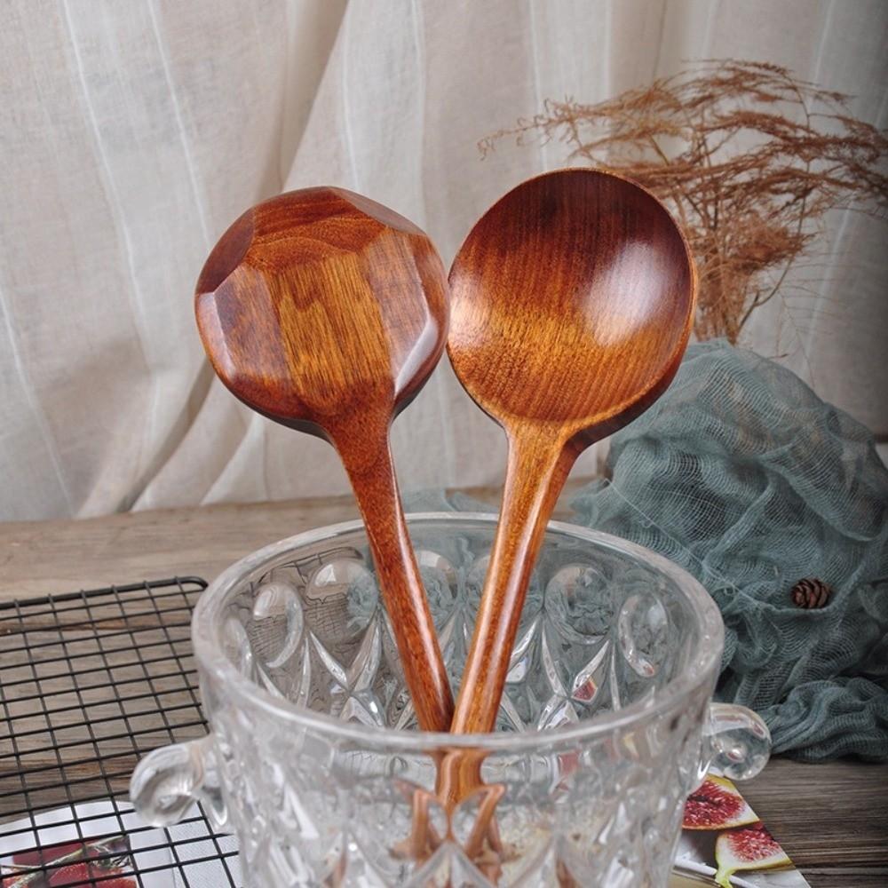 1Pc Big Size Mixing Spoon Long Handle Serving Spoon Japanese Style Wood Tableware Dining Tableware