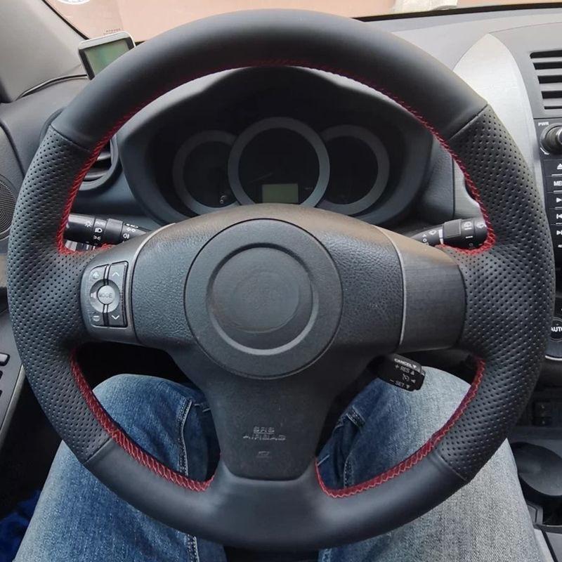 

ized Car Steering Wheel Braid Cover Hand Sewing Suede Leather DIY For Toyota Yaris GR 2008 2009 2010 2011 Auto Accessories Red line