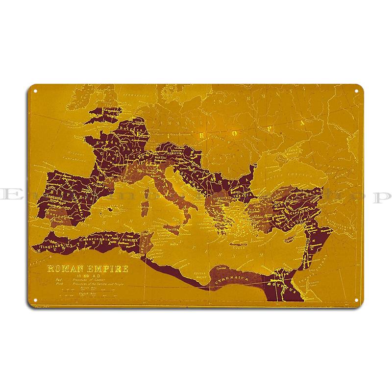 Винтажная карта Римской империи Древняя желто-красная карта Рима Италия Металлическая табличка Настенная пещера на заказ Пользовательская жестяная вывеска Плакат 20x30cm