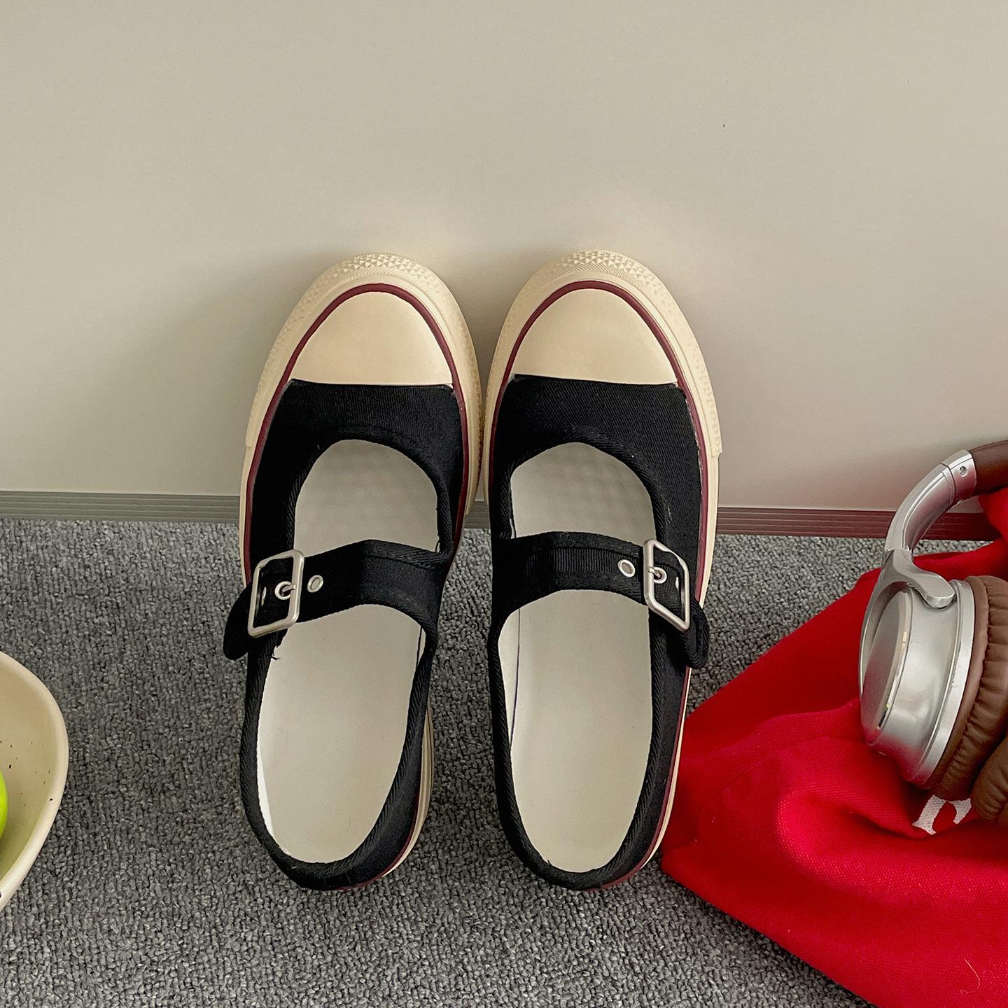 

Queen Fan retro thick-soled shallow mouth Mary Jane single shoes women s 2025 new summer skirt Korean version canvas shoes 35 чёрный