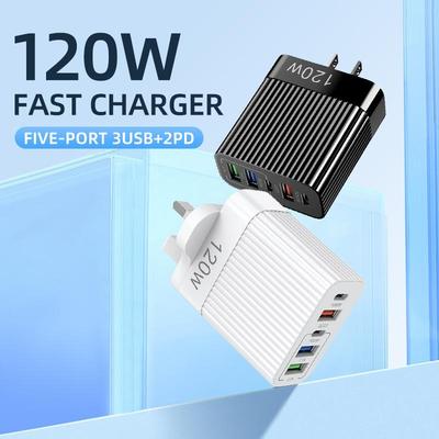 Five Ports 120W Phone Charger 3 USB+2 PD Super Charging Fast Charge For Xiaomi Huawei Smartphones EU US UK Plug