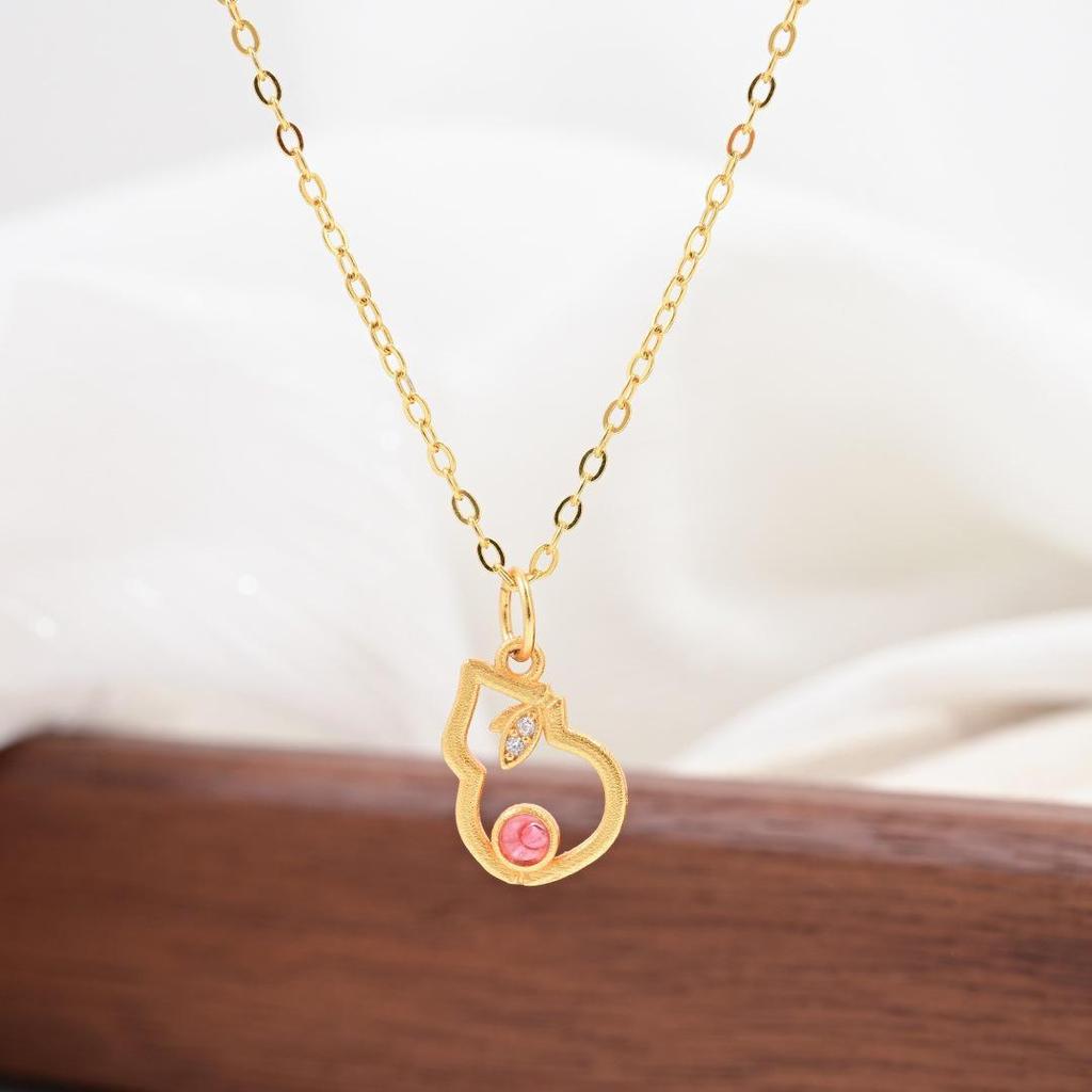 S925 Sterling Silver Chinese Butterfly Fu Necklace with Gem and Pearl Inlay