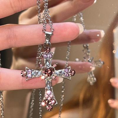 Y2K Kristall Kreuz Halskette Gothic Punk Hip Hop Große Zirkon Kreuz Halskette für Frauen Glänzende Elegent Kette Party Paar Mode Halskette Schmuck Geschenk