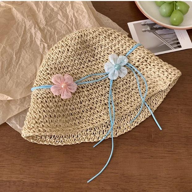 Daisy Raffia Woven Empty Top Hat Children Summer Outdoor Seaside Vacation Sunshade Sun Protection Straw Hat