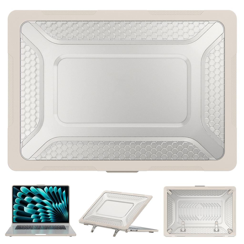 For Macbook Air 15 inch (2025)/(2024) A3114 M3/(2023) M2 A2941 Anti-Slip Laptop Case Honeycomb Heat Dissipation Kickstand PC+TPU Cover