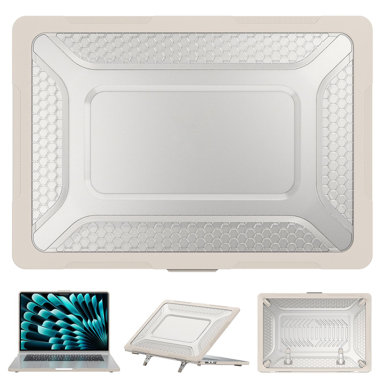 

For Macbook Air 15 inch (2025)/(2024) A3114 M3/(2023) M2 A2941 Anti-Slip Laptop Case Honeycomb Heat Dissipation Kickstand PC+TPU Cover Apricot
