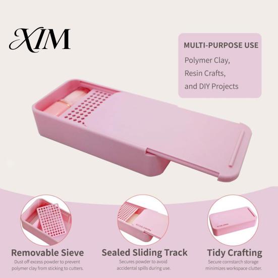 Cornstarch Tapper Box for Polymer Clay, Powder Container with Cleaning Brush Removable Filter & Brush, Anti-stick Tool Clay Cutter Sliding Cover