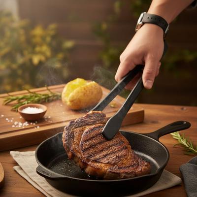 Retourneur de Viande Résistant à la Chaleur Pince Alimentaire de Cuisine Tête en Silicone Antidérapante Pince à Toast Haute Température Antiadhésive Pince à Steak Fête