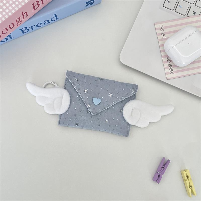 New Winged Coin Purse Mini Color Block Storage Card Pack Stylish Star Bow Decorati Earphe Bag Portable Student Denim Handbag