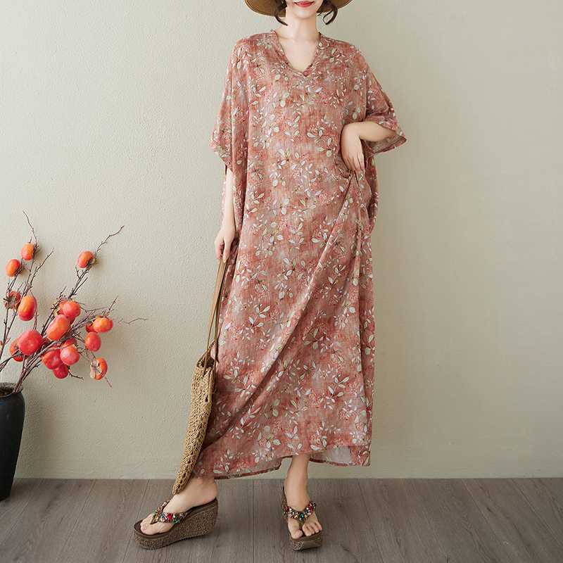 

Vintage Long Dress with Cotton and Linen Patterns One size