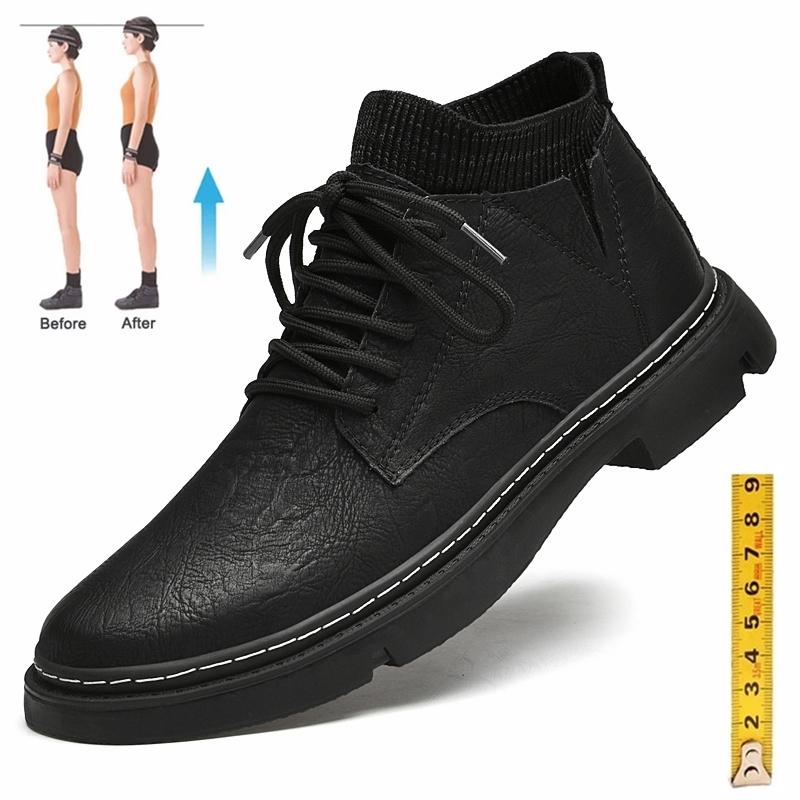 

Man Ankel Boots Elevator Shoes Height Increase Shoes for Men Business Insole 5CM Wedding Formal Casual Leather Boots 38