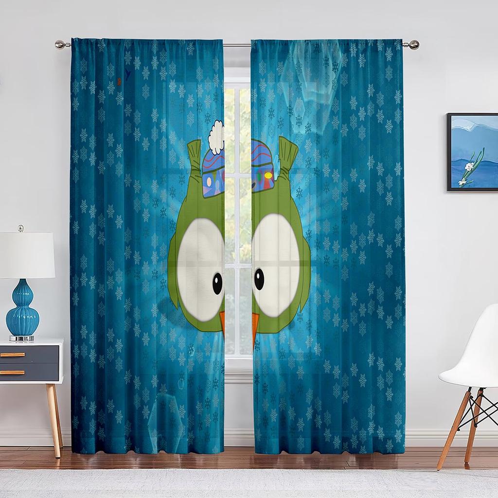 Cartoon Bunte Eulen Sitzen auf Ast Tüll Transparente Fenstervorhänge für Wohnzimmer Schlafzimmer Modern Tüll Voile Vorhänge Dekor