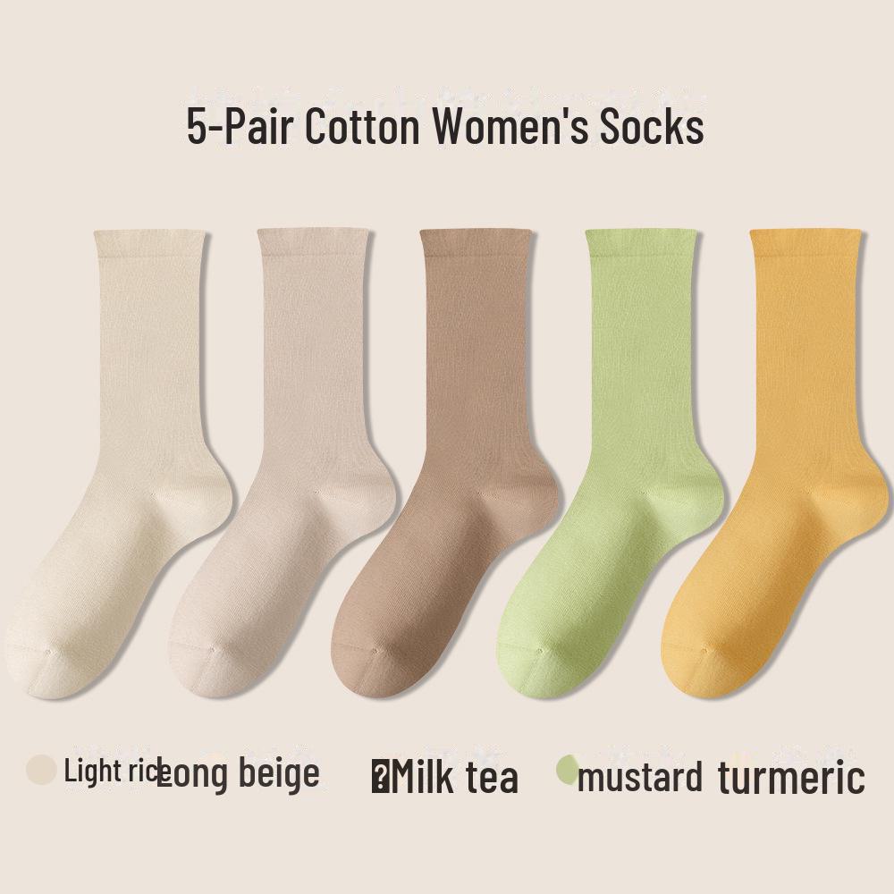 Women's White Medium-Length Cotton Socks - Boneless, Deodorant, Perfect for Spring and Autumn