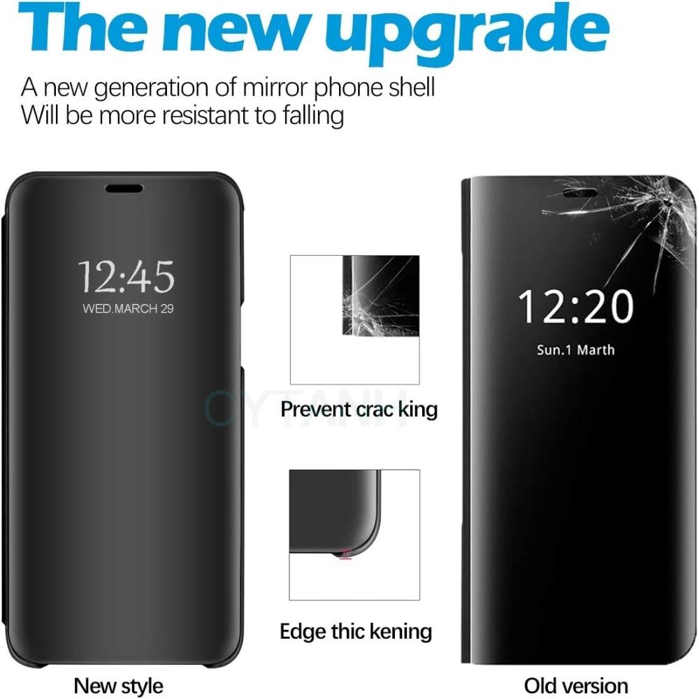 Slim Mirror Clear Holder Case For Samsung Galaxy S26 S25 S24 S23 S22 Plus Ultra Shockproof Leather Texture Wallet Protect Cover