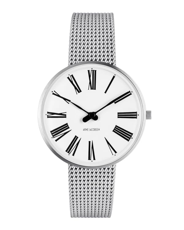ARNE JACOBSEN STATION 53301-1608 Watch, 34mm, Scandinavian Design, Water Resistant (Quiet Design with No Second Hand), White with Silver Mesh Strap
