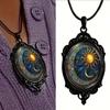 Gothic Glass Pendant Necklace for Women Sun Moon Punk Style Charm Necklace Vintage Cameo Rope Chain Witch Accessories