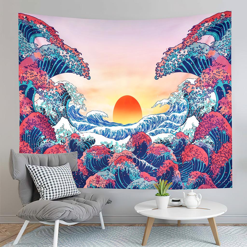 Japanese Ocean Wave Tapestry Asian Anime Tapestry Great Wave Kanagawa Tapestry Art Home Living Room Bedroom Decor Tapestries