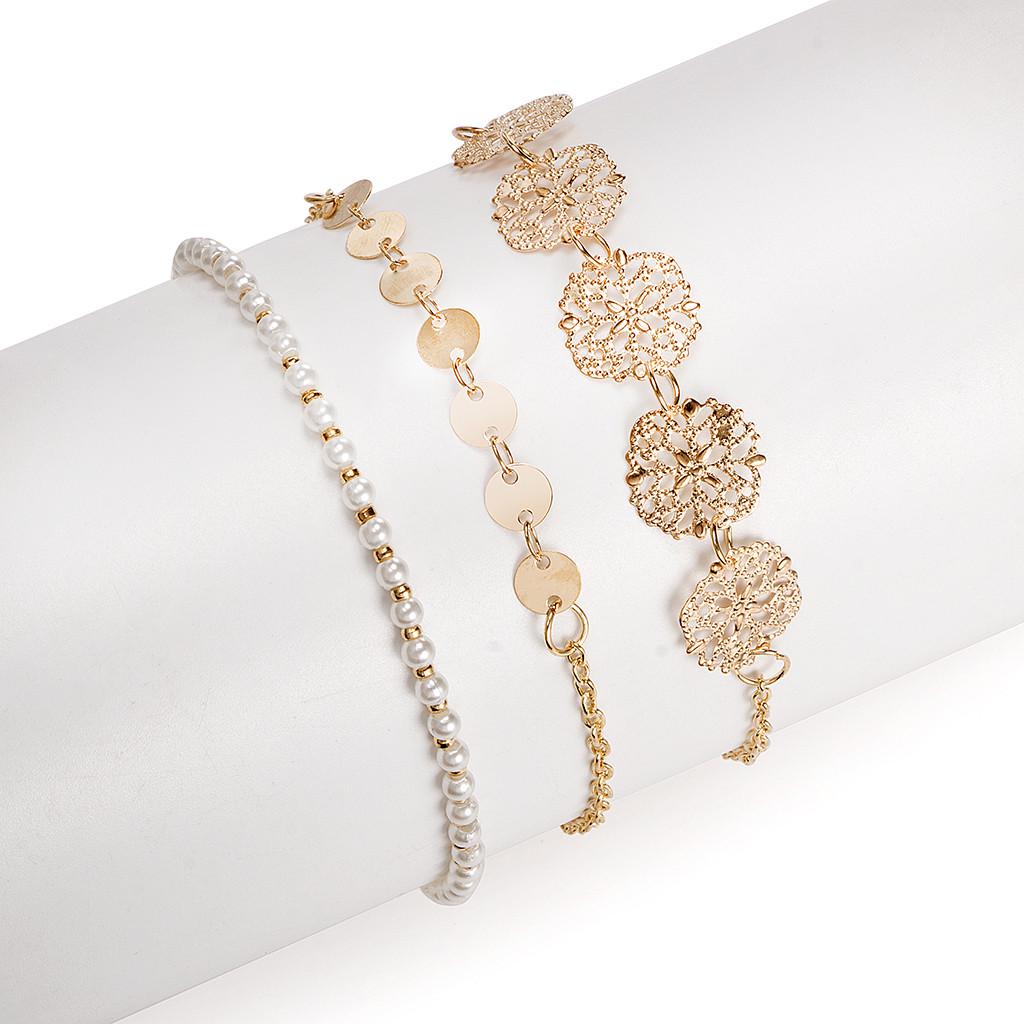 

Ретро Мода Резной Полый Круглый Жемчужный Сплав Браслет 3 Части Набор