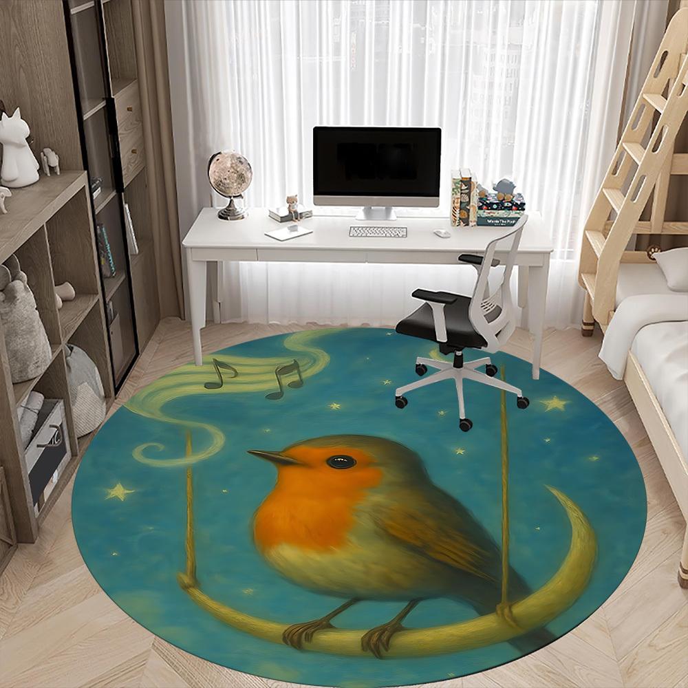 1pc Night Songbird Office Round Area Rug, Indoor Mat Suitable ForOffice, Under Office Chairs Bedroom Living Room Home Decor, D147