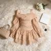 Elegant Spicy Girl Strapless Dress: Spring/Summer Sheer Pleated Waist-Cinched Slimming Long Sleeve Mini Skirt