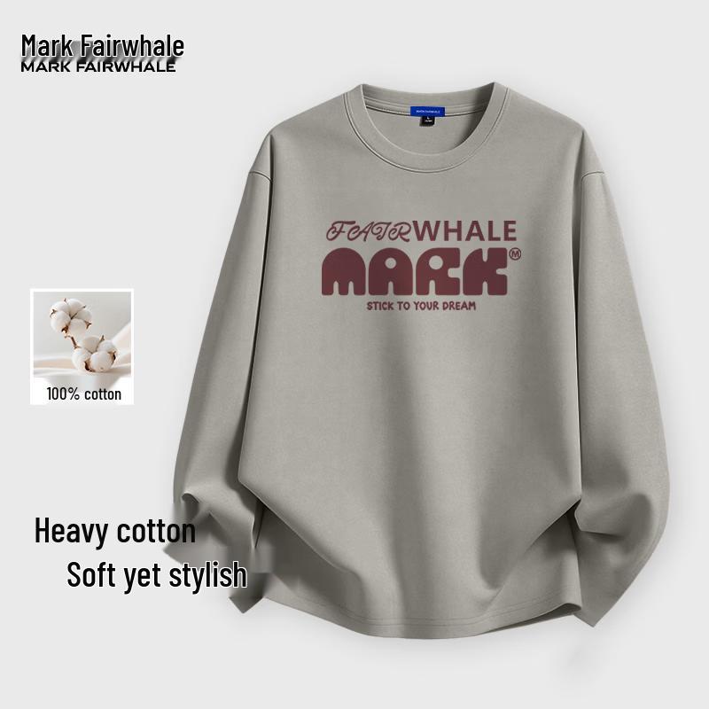 MARK FAIRWHALE Men's Loose Fit 100% Cotton Long Sleeve Round Neck T-Shirt
