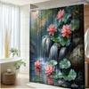 1Pc Waterfall Nature Landscape Shower Curtain Relaxing Lotus Flowers Design Polyester Fabric Bathroom Decor Includes 12 Hooks
