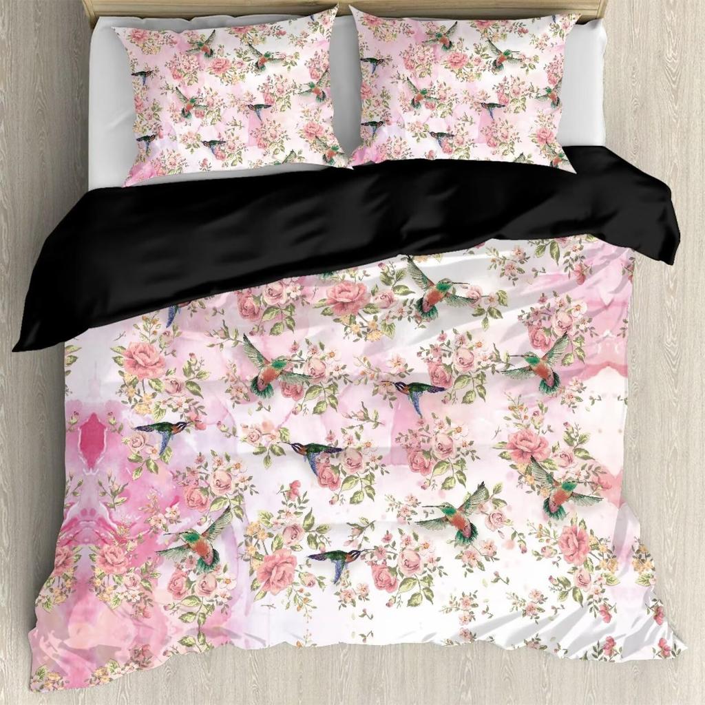 Hummingbird Flower Quilt Cover Bedding Digital Independent Station Kit Three-Piece Set