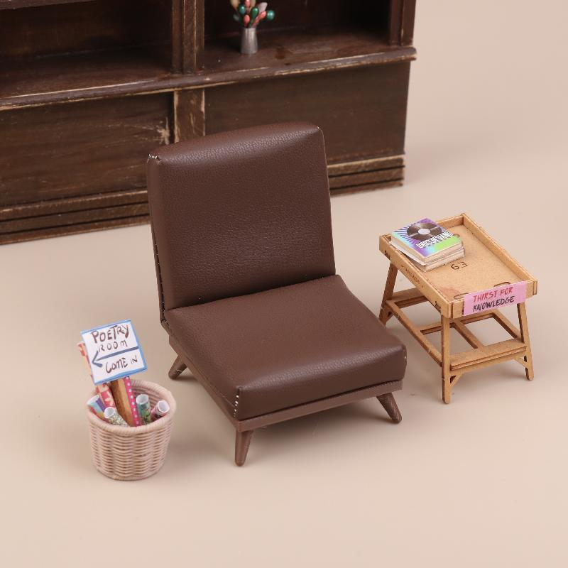 1:12 Scale Dollhouse Miniature Single Pu Leather Sofa Chair Doll House Living Room Furniture Model For Diy Scene Decoration