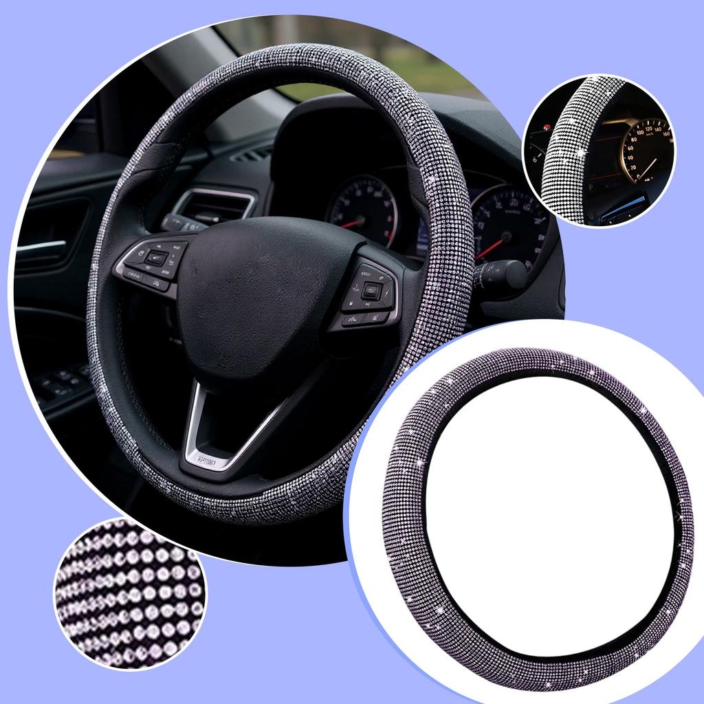 Car Steering Wheel Cover, Suitable For 15 Inch Diameter, Shiny Crystal Diamond Steering Wheel Protective Cover