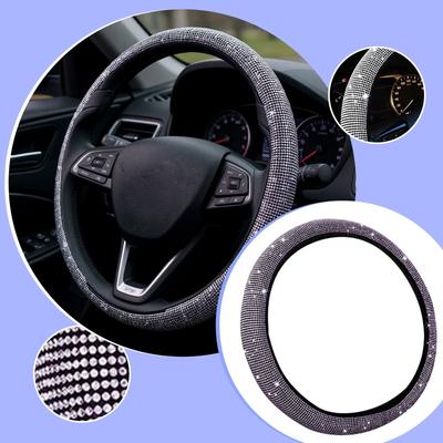 Car Steering Wheel Cover, Suitable For 15 Inch Diameter, Shiny Crystal Diamond Steering Wheel Protective Cover