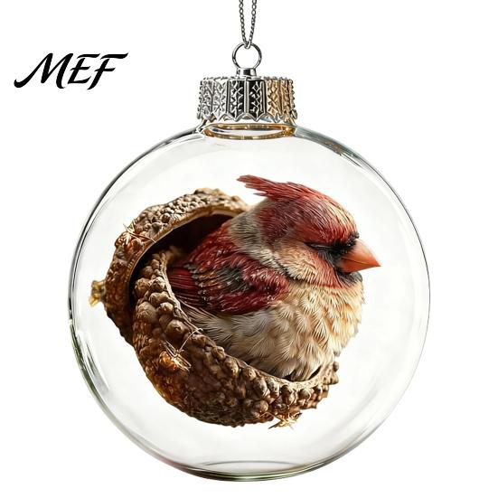 Christmas Party Hanging Trinkets Glowing Story Ornament, Mini Holiday Scene In Ball with Warm LED Ornaments Light, 3D Clear Acrylic Decoration
