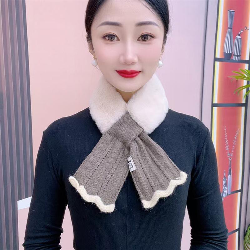 Winter Plush Scarf Woman Thick Imitation Rabbit Fur Scarf Collar Knit Cross Outdoor Cycling Windproof Neck Protect Neck Warmer