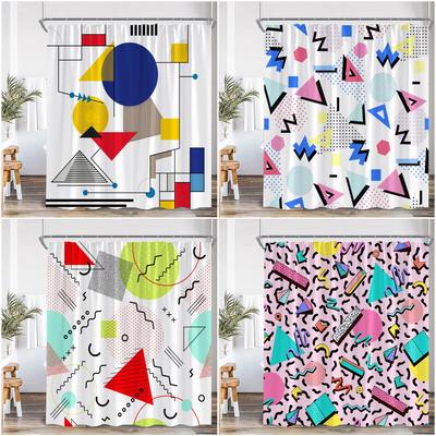 Geometric Abstract Shower Curtains  Square Wave Line Triangle Circle Math Bathroom Decorations Modern Bath Curtain With Hooks