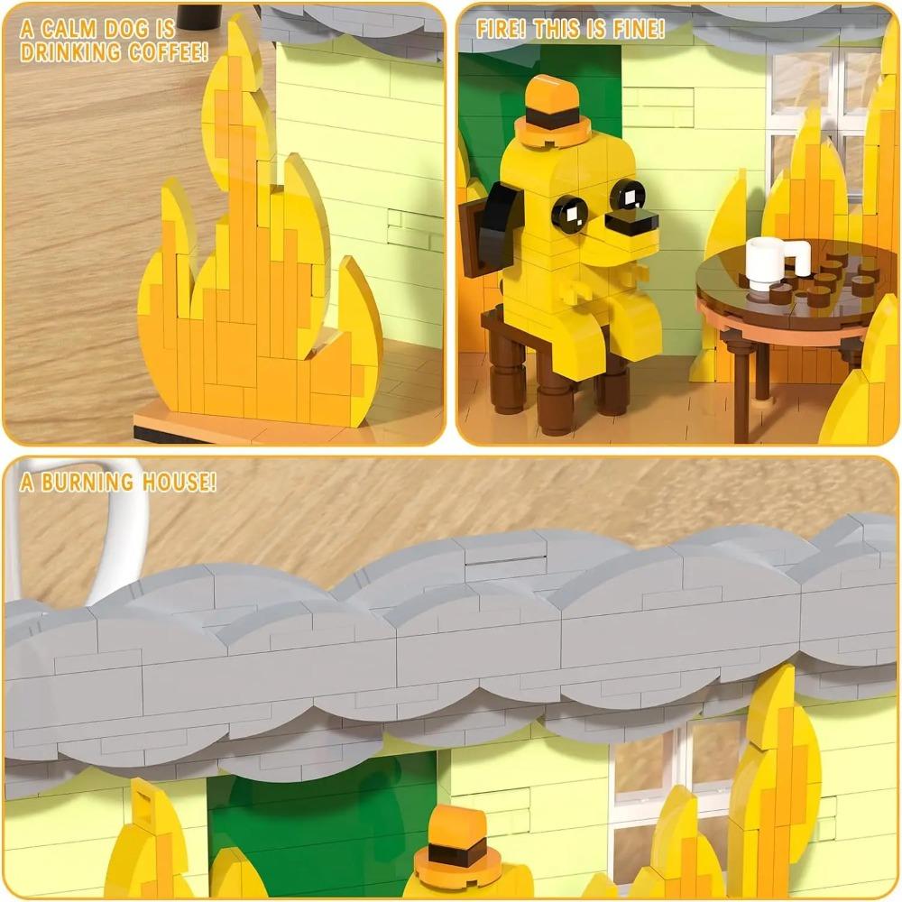 403 Pcs This is Fine Dog Building Blocks Puppy Animal Figure Calm in Fire Desktop Collectible Model Toys Fun Gift for Kid Adult
