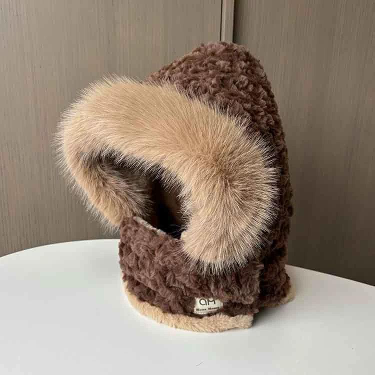 

New Hat Scarf Integrated Hat for Women Outdoor Riding Cold and Warm Baotou Hat Fashionable and Versatile Lei Feng Hat Winter one size
