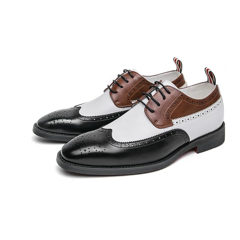 Fashion New Men Dress Shoes Luxury Derby Business Leather Shoes for Mens Patchwork Pointed Social Shoe Male Black Casual Wedding Shoes