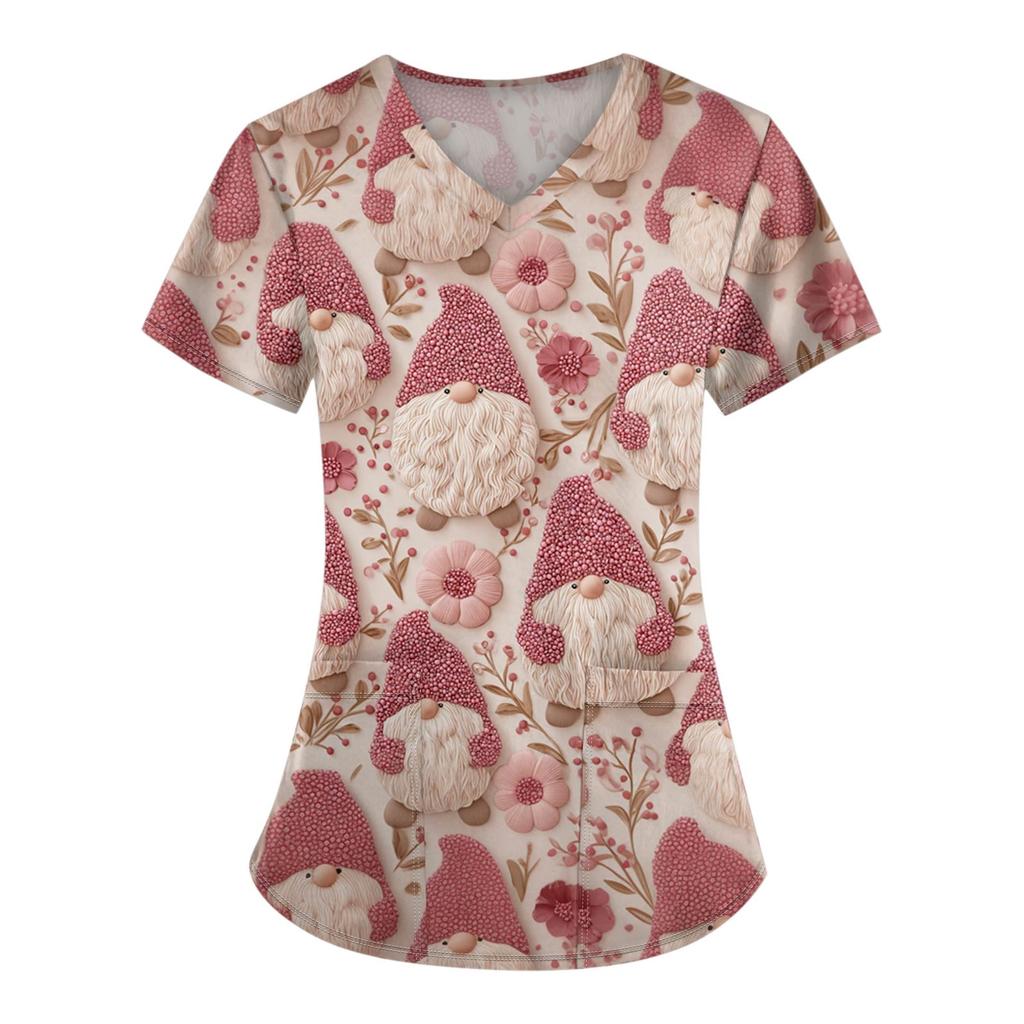 Dámská vánoční pracovní halenka s krátkým rukávem a výstřihem do V