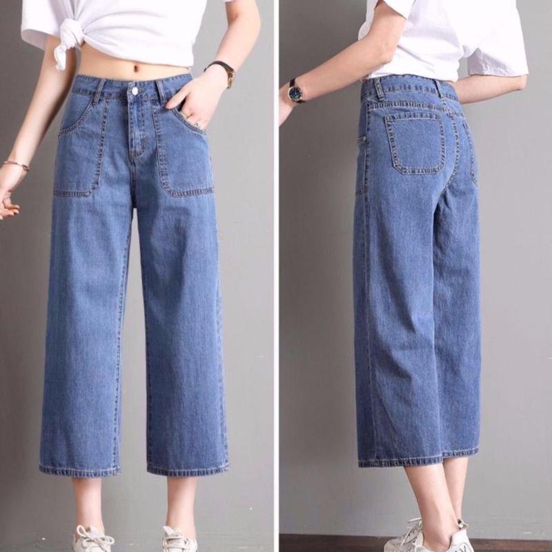 Korean Style Loose Student Wide-leg Jeans Women Summer Thin Simple Straight-leg Pants Women's High Waist Cropped Trousers