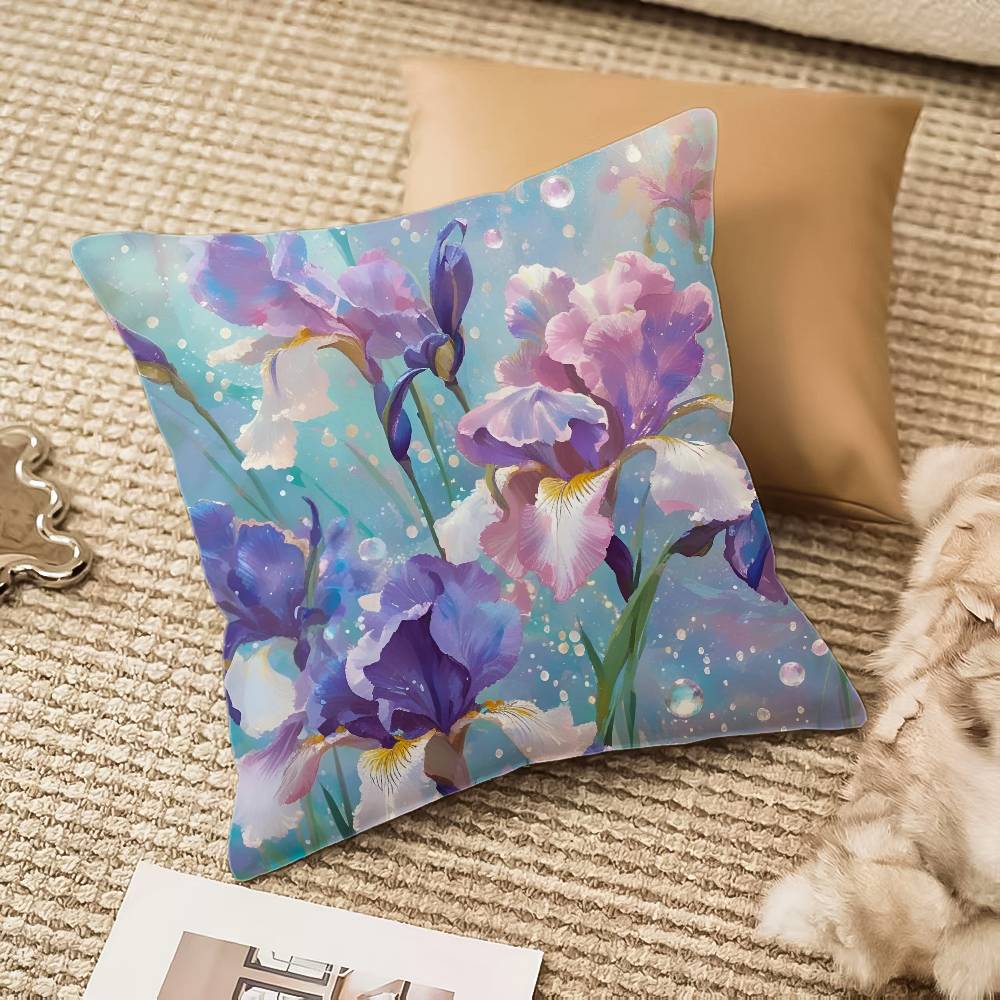 Fashion Iris Pillow Case Anti-dustmite Invisible Zipper Sofa Bed