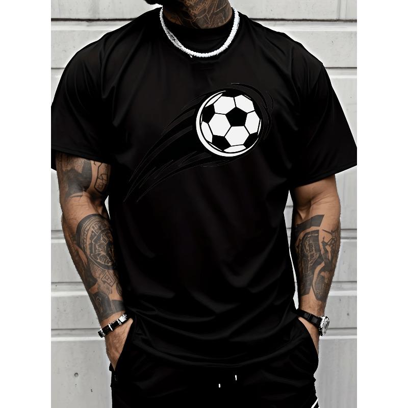 

European Size Men S Casual T-Shirt Featuring a Soccer Ball Graphic, Perfect for Street Style And Adult Male Fashion S чёрный