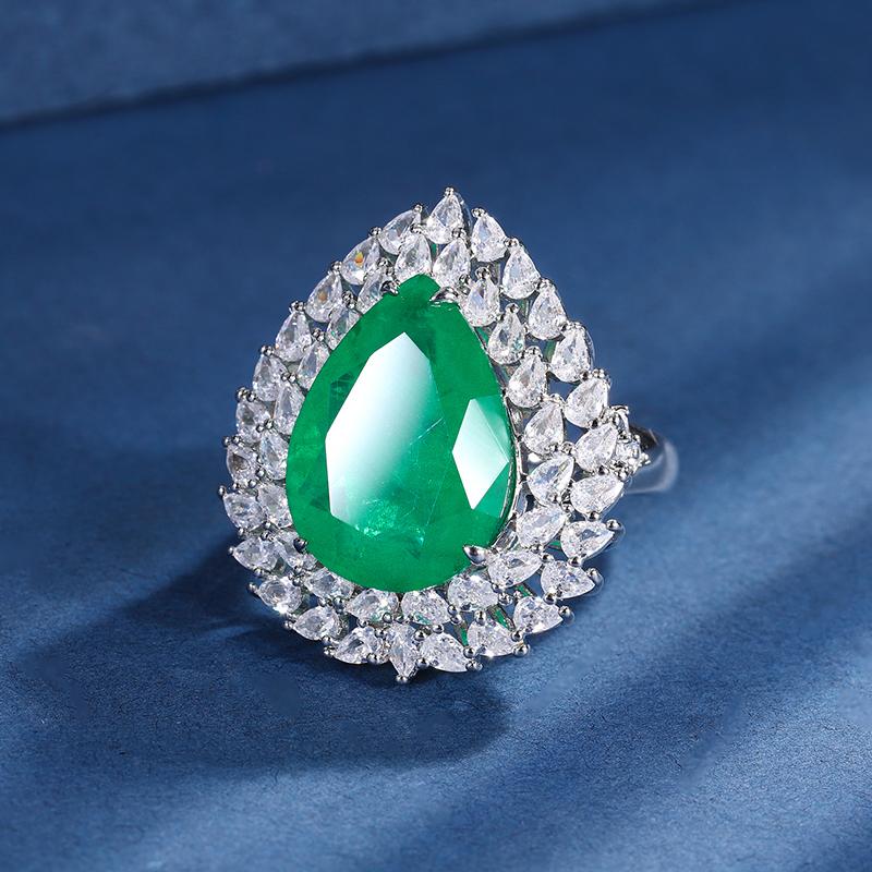 Luxury Paraiba Tourmaline Water Drop Shaped Jewelry Set Green Fusion Crystal Zircon Necklace Ring Bridal Wedding Jewelry Set