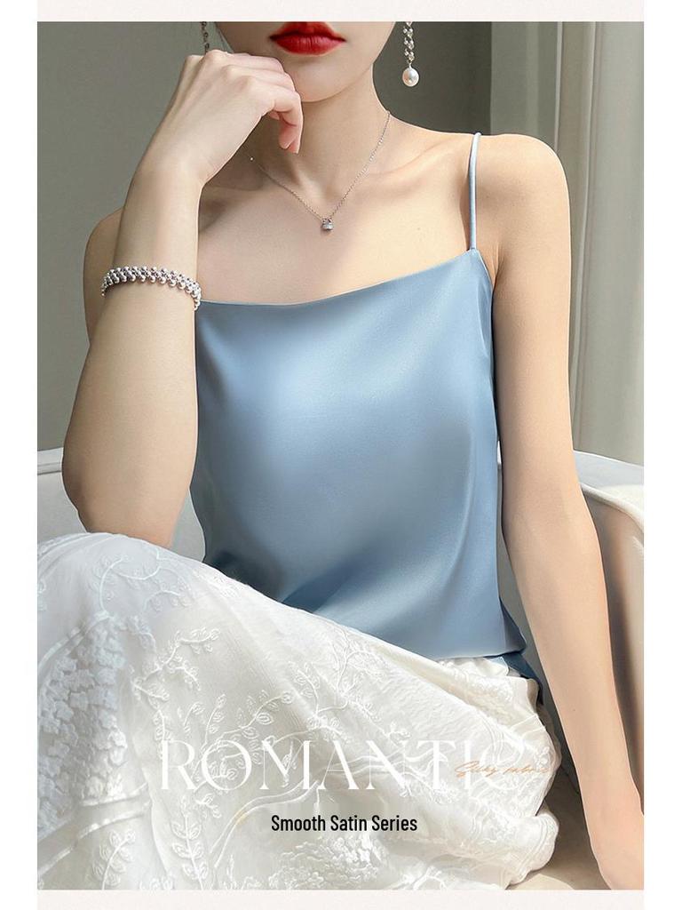 Spring-Summer Silk Satin One-Shoulder Slim Fit Camisole for Women