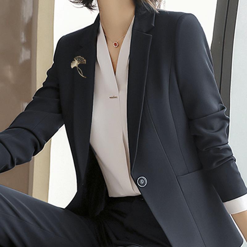 High-End Ginkgo Biloba Leaf Diamond-Encrusted Pearl Pin Brooch Temperament Dual-Purpose Anti-Light Clothes Accessories