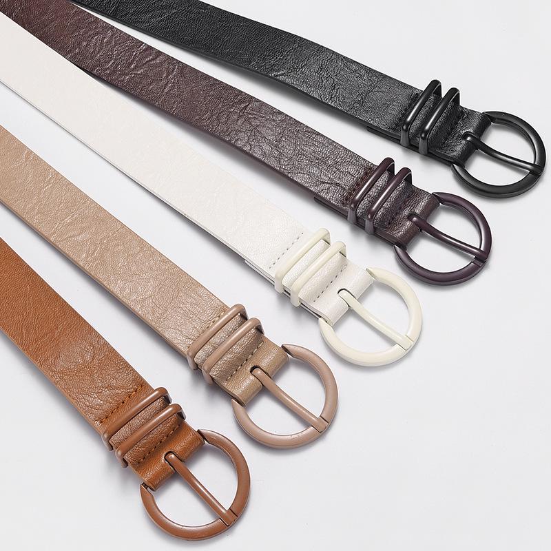 Dámský kožený pásek s kolíčkovou přezkou a vzorem kuřích stop - Ležérní a všestranný k džínům